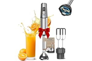 Anybear Mixeur Plongeant, 1100W Mixeur à Main 2-en-1 avec Moteur en Cuivre Pur & Corps en Acier Inoxydable, 15 Vitesses + Mode Turbo, Lame Anti-Rayures, Accessoire Batteur Inclus