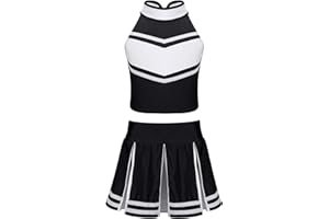 inlzdz Kids Girls' Sleeveless Cheer Leader Costume Team Uniform School Cheerleading Dance Fancy Dress up Outfits