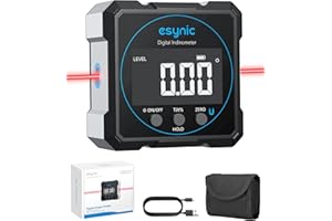 eSynic Level Box Digitale 4x90° con Laser Orizzontale, Angle Finder Magnetico Ricaricabile 2 Unità °/%, LCD Inclinometro Goniometro Preciso con Funzione di Azzeramento, Certificazioni CE/IEC60825