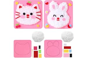 GUUFOO DIY Embroidery Doll Set for Kids: Cartoon Animal Sewing Craft Kit Handwork Sewing Arts and Crafts Kit with Yarn, Needles for Beginners - Easy to Do, 2 Pack (A)
