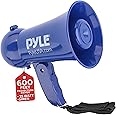 Pyle Portable Megaphone - Battery Operated Horn Loudspeaker with Siren, Built-in Dynamic Microphone Speaker, Adjustable Volume Control, Talk, Music, and Siren Switch (Blue)