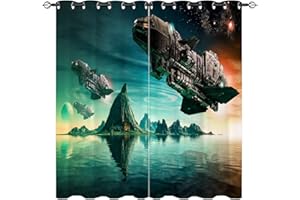 ANHOPE YUANZU Star Wars Curtains - Kids Futuristic Scifi Battle Space Ships Ocean Alien Planet Print Pattern Eyelet Blackout Room Darkening Window Drapes for Living Room Bedroom 2 Panels W75cm x D166cm