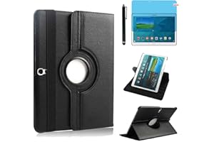R.SHENGTE Custodia per Samsung Galaxy Tab S 10.5 pollici 2014 (SM-T800 SM-T805) - Rotazione di 360 gradi Custodia protettiva completa per supporto,Con Penna Stilo, Pellicola Per Schermo (Black)