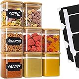 VORHOT 500ml Barattoli Spezie Cucina in Vetro Set di 8, Contenitori Alimentari con Coperchio di Bambù, Impilabile Vasetti Pic