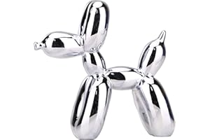 XIAOMAGG Cane Palloncino Scultura Moderna Decorazione Casa Figurina Soggiorno Ufficio Animale Arte Decora Da Tavolo In Resina (10cm,Grigio Argento)