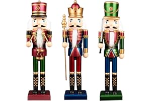 BUSYBEE Busy Bee nussknacker Weihnachten Set of 3 38cm Wooden Nutcracker König und Soldat Figurine Display Set for Christmas Decorations in Legno di (Rot)