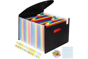 CHILLSILA Cartella Portadocumenti A4, Porta Documenti Espandibile 24 Tasche, Portatile Fisarmonica Organizzatore per Casa Scuola Ufficio Viaggio (con Coperchio) (Nero)