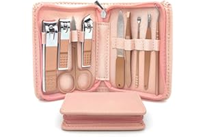 PETIGHT Nail Clippers Manicure Set - 9 In 1 Professional Stainless Steel Nail Scissors Grooming Kit For Women & Man Nail Care Tools Pedicure Kit With Pink PU Leather Zip Case For Travel & Home（ROSE GOLD）