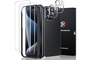 LK Schutzfolie für iPhone 15 Pro(6.1), 2 Stücke Panzerfolie und 2 Stücke Kamera Schutzglas, [Rahmen-Installationshilfe], [9H Härte Glasfolie ], [HD Displayschutz], 2+2 Stück Screen Protector