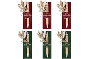 Hestya 6 Sets Merry Christmas Set Includes 6 Wooden Ballpoint Pens with Engraving, 6 Real Dried Flowers Bouquet, 6 Christmas Pen Holders, Thank You Gifts for Colleagues, Teachers, Friend (Red + Green)