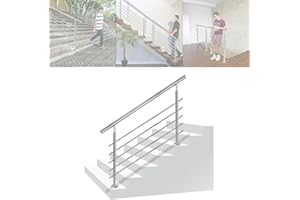 LARS360 200 cm, ringhiera per scale, diametro 42 mm, barre per ringhiera in acciaio inox, 5 barre trasversali, ringhiere per terrazze, montaggio a pavimento, kit di montaggio per interni ed esterni,