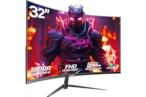 Gawfolk Gaming Monitor 32 Inch Curved, 240Hz PC Screen Full HD 1080P, Frameless 1800R Curved Computer Monitor Supports VESA