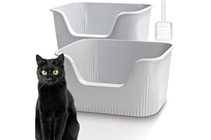 Vealind Cat Litter Tray High Sided with Side Entry 2 PCS Cat Litter Box with Litter Scoop 100% Leak Proof Anti Splash Deep Kitten Litter Tray