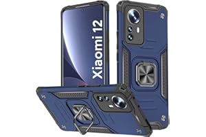 KANSi Case for Xiaomi 12 / Xiaomi 12X, Silicone TPU Hard PC Mobile Phone Cases 360 Degree Rotating Ring Holder Bumper Shock Absorption Protective Case - Blue