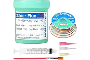 KELLYSHUN NC-559-UV Flussante,100g Flussante al Rosin Senza Piombo e Senza Pulizia (1 Pezzo),Treccia Dissaldante 2.5MM/3M (1 Pezzo),per Saldatura di Telefoni,BGA, SMD e Riparazioni di Elettrodomestici