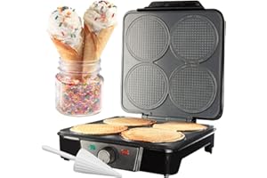 CUCINAPRO Mini Waffle Ice Cream Cone Maker - Bake 4 Homemade Mini Cones at Once, Includes Shaper Roller - Make Fun Bite Sized Entertaining Desserts for Holiday Parties, Special Occasions and Gift Giving Treats