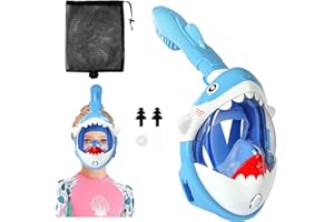 AOOSA Kids Snorkel Mask Full Face, Children's Snorkel Mask 180°view Design, Anti-Fog & Anti-leak Snorkeling Mask, Upgraded Breathing System Dry Top Snorkel Set