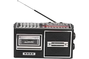 FOCKETY Retro Boombox Cassette Player, Classic 80s Style Retro Home Audio Stereo AM SW Radio, Noiseless Portable Tape Cassette Player/Recorder, Support Storage Card, USB, Antenna, Headphone Jack(UK Silver)