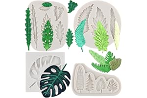 MYPRACS Set di 4 stampi in silicone a forma di foglia tropicale, felce, foglia di palma, cioccolato, foglie di Monstera, per decorazione di torte di zucchero, cupcake, caramelle, argilla polimerica