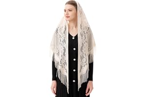 PAMOR Dreieck katholische Kirche Schleier Kapelle Schleier Schal Mantilla Schleier Wrap Schal Masse Kopfbedeckung mit Fransen Trim