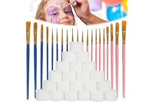 GENHH Lot de 20 pinceaux de maquillage pour enfants - Éponges de maquillage - Ensemble de pinceaux de qualité supérieure avec manches en bois - Pour peinture corporelle, débutants, artistes - Enfants