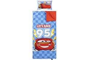 Jay Franco Sac de Couchage Disney Pixar Cars avec Oreiller intégré, Ensemble Couverture et Oreiller, Tapis de Sieste avec poignée de Transport, 2 pièces