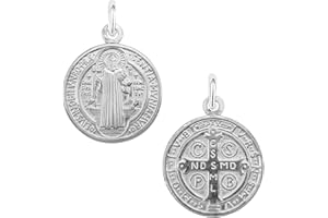 Only faith Colgante Medalla de San Benito en Plata de Ley 925, Colgante con Cruz de Poder, 1,5 cm y 2 cm