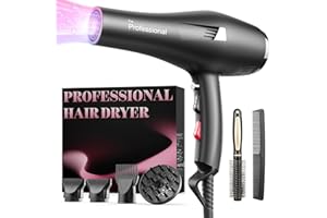 Dekuri Föhn Ionen, Profi Fön Haartrockner Hair Dryer Haarföhn mit 1 Diffusor 2 Stylingdüse, 3 Heiz und 2 Geschwindigkeitsstufen, 2,5 Meter langes Netzkabel, Starker Fön für Familie