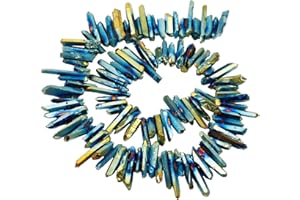 KYEYGWO Titanium Beschichtet Kristall Punkt Perlen Grobe Stein Sticks Spikes Natürliche Quarz Gebohrt 15 Zoll Strang Lose Perlen für Schmuck Machen