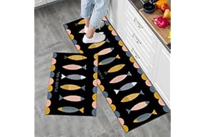 LY4U Küchenteppich Set 2 Teilig Mikrofaser rutschfest Küchenteppich Maschinenwaschbar (40 x 60 cm + 40 x 120 cm, Fisch)