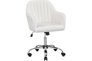 Yaheetech Chaise de Bureau à Hauteur Réglable Charge Max 136 kg Chaise Ergonomique de Bureau Recouverte Ivoire