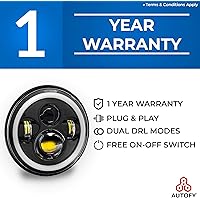 Autofy Warrior 1 YEAR WARRANTY 7 Inch LED Headlight Dual Color DRL Ring for Royal Enfield Bike Mahindra Thar Jeep (55W, White & Amber Light, Single Unit)