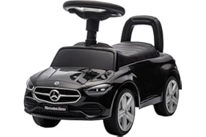 Baroni Toys Mercedes Ride-On Macchinina Spingi e Vai per Bambini 1-4 Anni, Fari LED, Suoni Realistici, Ruote Antiscivolo, Vano Portaoggetti, Design Antiribaltamento, 65x28x39 cm Nera
