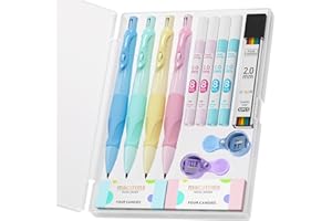 Four Candies Set di portamine ergonomiche per bambini, 4 simpatici portamine da 2 mm con 44 mine HB, 2 temperamate/gomme, set di matite per scrivere e disegnare