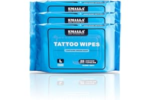 EMALLA Lot de 3 Green Soap Lingettes Douces pour Soins de Tatouage (60 pièces) Fibre Végétale Sans Alcool, Extraits Naturels Nettoyage Professionnel