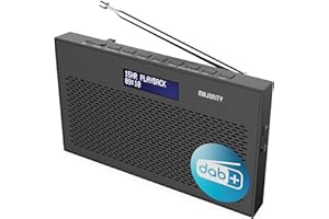 Portable DAB/DAB+ Digital Radio | 15H Battery and Mains Powered | Kitchen FM Radio, 20 Presets | LED Display, 3.5mm Headphone Jack | Dual Alarm with Sleep Timer Function | MAJORITY Histon (Black)