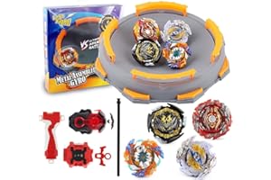 TuKIIE Bey Kinder Spielzeug Kreisel Arena Battling Top Stadium Blade Starter Set, 4 Burst Kreisel 2 Launchers Grip 1 Arena Combat Game, Beystadium-Arena für Kinder ab 6 Jahren
