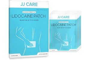 JJ CARE Lidocaine Patches (Pack of 6) Maximum Strength Pain Relief Patches with Lidocaine 4%, Back Pain Patch, Heat Patch for Shoulder, Back, Body Pain, Large Hot Patches