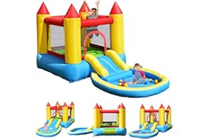 GOPLUS Castello Gonfiabile con Scivolo, Piscina per Palline/Acuqa, 30 Palline per Bambini 3-10 Anni, Borsa, Compressore 450W (non Incluso), 365 x 200 x 190 cm