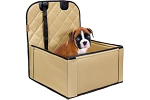 WUGLO Stabilny Fotelik Samochodowy dla Psa - Solidny Fotelik dla Psa do Samochodu – Samochodowa Torba Transportowa dla Psów - Wzmocnione Ściany i 3 Pasy - Wodoodporne Siedzisko Samochodowe dla Psa (Beżowy)