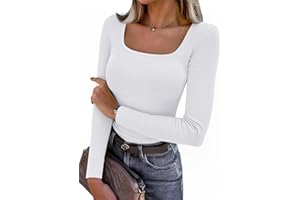 Aottori Maglia Donna con Scollo Quadrato Elegante Maglietta a Maniche Lunghe Slim Fit Costine Sottogiacca Aderente Elasticizzato Basic Tops Cotone Sexy
