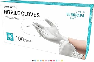 EUROPAPA 100 Guantes De Nitrilo Desechables, Guantes Desechables, Guantes De Examen, Guantes De Nitrilo, Sin Polvo, Sin LÁTex, No EstÉRiles, Sin LÁTex, Guantes Disponables (XL, Blanco)