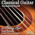 Guitar Strings - Adagio Pro Hard Tension Classical Guitar Strings - Nylon And Silver Plated Wound Guitar Strings - 1 Full Pack/Set of 6 Strings
