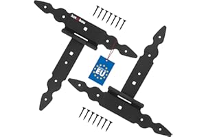 KOTARBAU® 2 cerniere a T nere, lunghezza: 200 mm, gancio a croce, in acciaio verniciato a polvere, per porta in legno, per porta di carico, per porte pesanti, per porte da giardino, cerniere