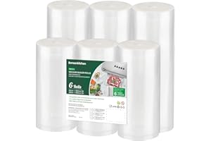 Bonsenkitchen 6 Packs Vacuum Sealer Rolls Bags, 3 Rolls 28 x 600cm + 3 Rolls 20 x 600cm Storage Bags, Durable Commercial Customized Size Food Bags for Food Storage and Sous Vide Cooking, VB3211