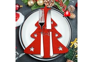 QUOHE Cestas para Cubiertos de Fieltro Navideño, 12 Pcs Bolsa para cubiertos Árbol de Navidad Soporte para Cubiertos Decoración de Mesa de Fiesta, Rojo Navidad Cuchillos Tenedores Cucharas Vajilla Bolsas