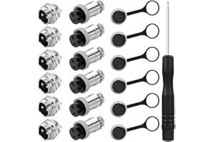 Xiatiaosann 6 pièces GX12 2 broches connecteur d'aviation mâle/femelle panneau connecteur de fil d'aviation prise de courant pour connexion d'alimentation avec 6 pièces couvercle étanche, tournevis