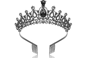 Makone Crystal Tiara Crown with Rhinestones Comb for Girls and Women Wedding Bridal Crown Proms Pageants Princess Birthday Party（black5）