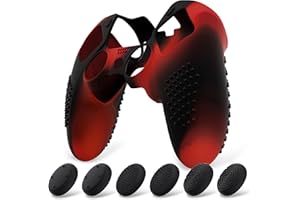 playvital Coque Protection pour ps5 Edge Manette,Housse Silicone avec 6 Capuchon Joystick pour ps5 Edge Controller Cover Skin,Anti-Dérapante Accessoire-Rouge & Noir,3D Studded Edition
