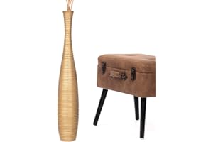 Leewadee Jarrón Grande De Suelo – Jarrón Alto De Madera De Mango para Ramas Decorativas, 70 cm, Dorado